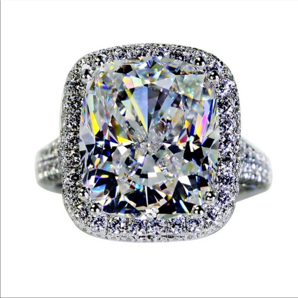 NEW 925 STERLING SILVER HALO DOME ENGAGEMENT RING - Picture 2 of 7